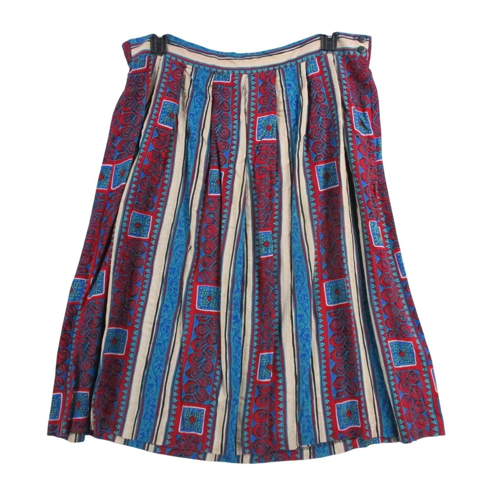 Worthington‎ Woman Vintage Rayon Pleated Midi Skirt Red Blue Geometric Size 20W